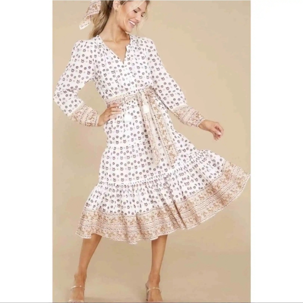 Cleobella White and Brown Midi Dress - Picture 5 of 15